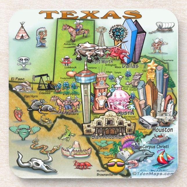 Dessous-de-verre Carte des loisirs du Texas (Devant)