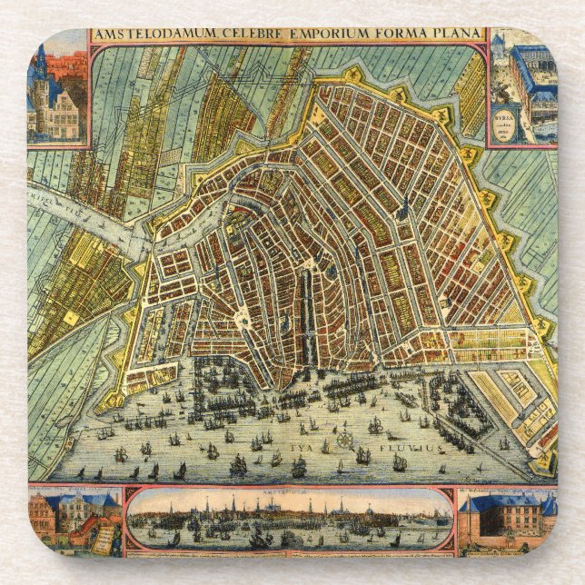 Dessous-de-verre Carte des rues antiques d'Amsterdam, Pays-Bas (Devant)