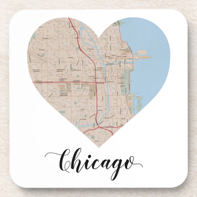 Dessous-de-verre Carte du coeur de Chicago (Devant)