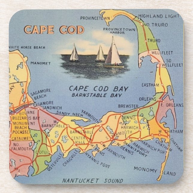 Dessous-de-verre Carte du Massachusetts Old Cape Cod (Devant)
