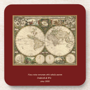 Dessous-de-verre Carte du monde 1660 par Frederick de Wit