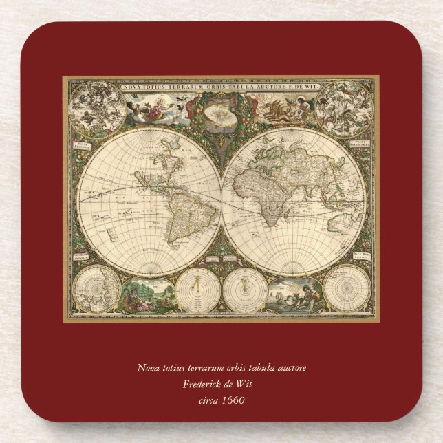 Dessous-de-verre Carte du monde 1660 par Frederick de Wit (Devant)