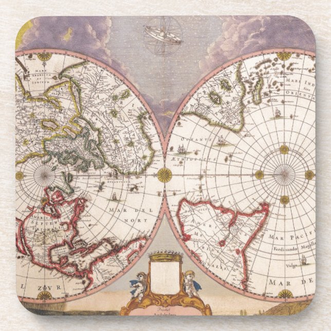 Dessous-de-verre Carte du monde antique Lithographe élégant (Devant)