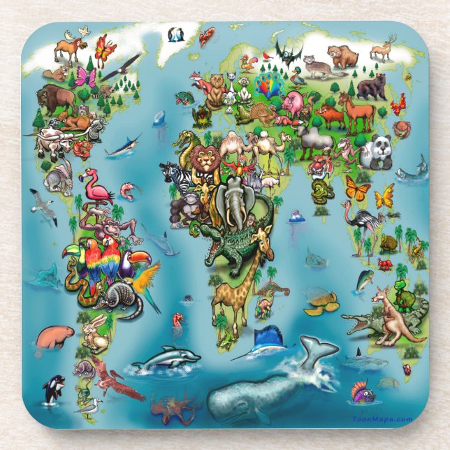 Dessous-de-verre Carte du monde des animaux (Devant)