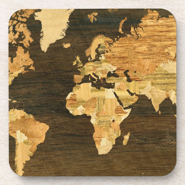 Dessous-de-verre Carte en bois du monde (Devant)