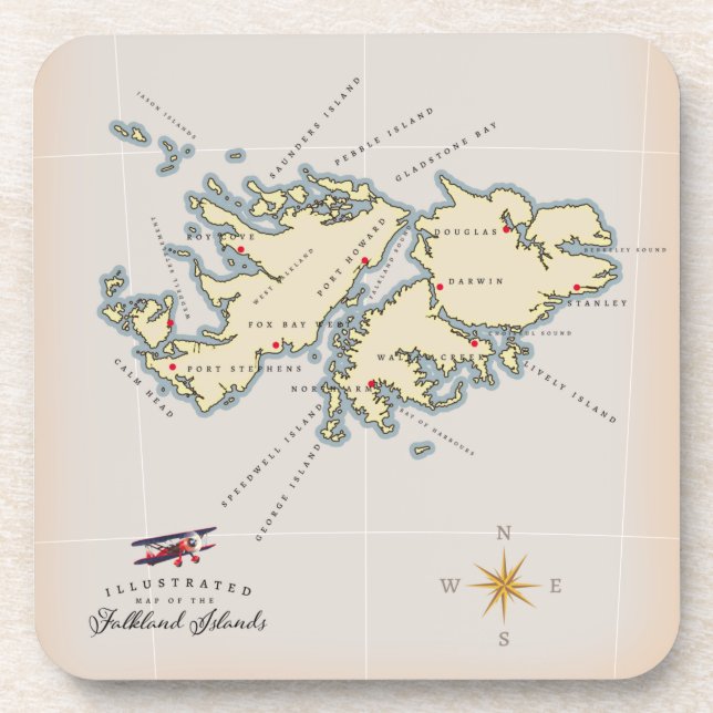 Dessous-de-verre Carte illustrée des îles Falkland. (Devant)
