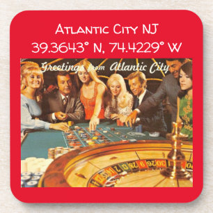 Dessous-de-verre Carte NJ de Atlantic City Coordonnées Style Vintag