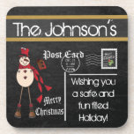 Dessous-de-verre Carte postale Chalkboard Vintage Christmas Snowman<br><div class="desc">Dessous de verre Vintage Christmas Snowman Postcard Styled. Parfait pour la période des fêtes de Noël. ⭐ Ce Produit est 100% Personnalisable. Les graphiques et / ou le texte peuvent être ajoutés, supprimés, déplacés, redimensionnés, changés autour, tournés, etc... 99% de mes designs dans mon magasin sont faits en couches. Cela...</div>
