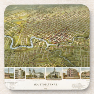 Dessous-de-verre Carte vintage de Houston Texas (1891)