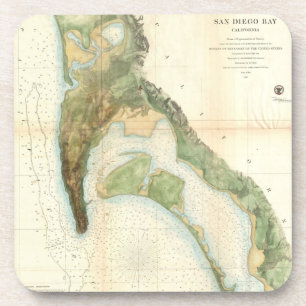 Dessous-de-verre Carte vintage de la baie de San Diego (1857)
