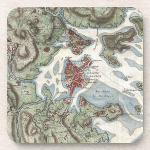 Dessous-de-verre Carte vintage du port de Boston (1807)