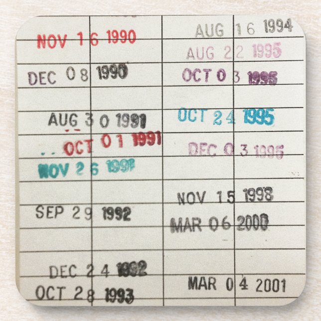 Dessous-de-verre Cartes vintages d'échéance de bibliothèque (Devant)