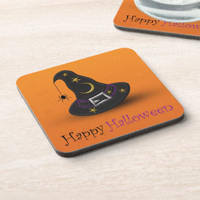 Dessous-de-verre Casquette de sorcière d'Halloween avec araignée (Côté gauche)