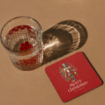 Dessous-de-verre Casse-noisette festive de Noël<br><div class="desc">Thème de Noël Casse-Noisette avec ornement,  Joyeuse typographie blanche de Noël,  et texte personnalisable sur un arrière - plan rouge.</div>