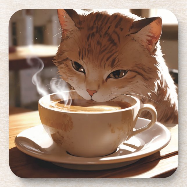 Dessous-de-verre Cat drinking coffee from a cup (Devant)