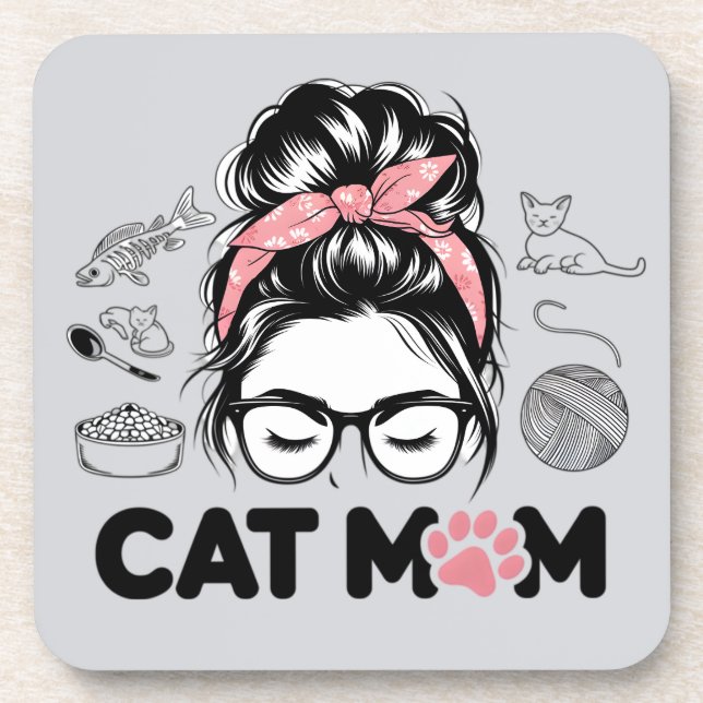 Dessous-de-verre "Cat Mom" Funny Cute Cat Lover Women (Devant)