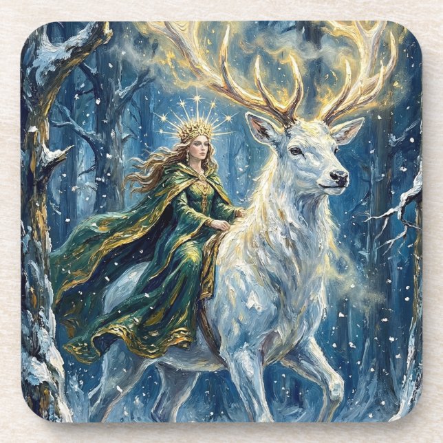 Dessous-de-verre Celtic Goddess & Glowing White Stag (Devant)
