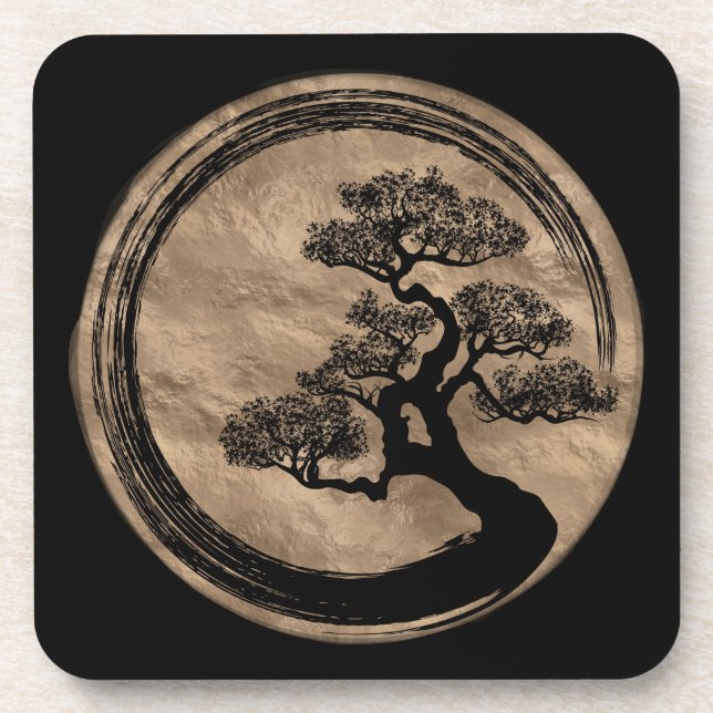 Dessous-de-verre Cercle de zen d'Enso et or d'arbre de bonsaïs (Devant)