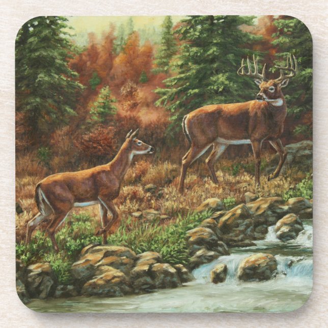 Dessous-de-verre Cerf blanc et cascade (Devant)