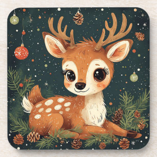 Dessous-de-verre Cerf de dessin animé mignon dans une couronne fest