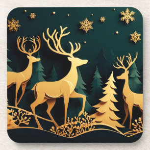 Dessous-de-verre Cerfs de Noël dorés