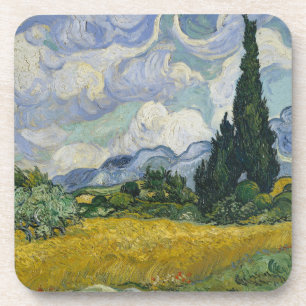 Dessous-de-verre Champ de blé avec cyprès, peinture à l'huile, Van