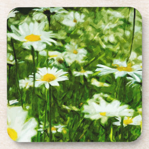 Dessous-de-verre Champ de marguerites sauvages blanches Abstrait