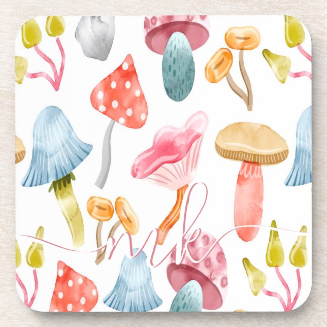 Dessous-de-verre Champignons Pastel Aquarelle (Devant)