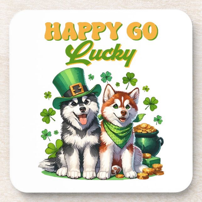 Dessous-de-verre Chanceux Toutou Husky Mignon St. Patrick (Devant)