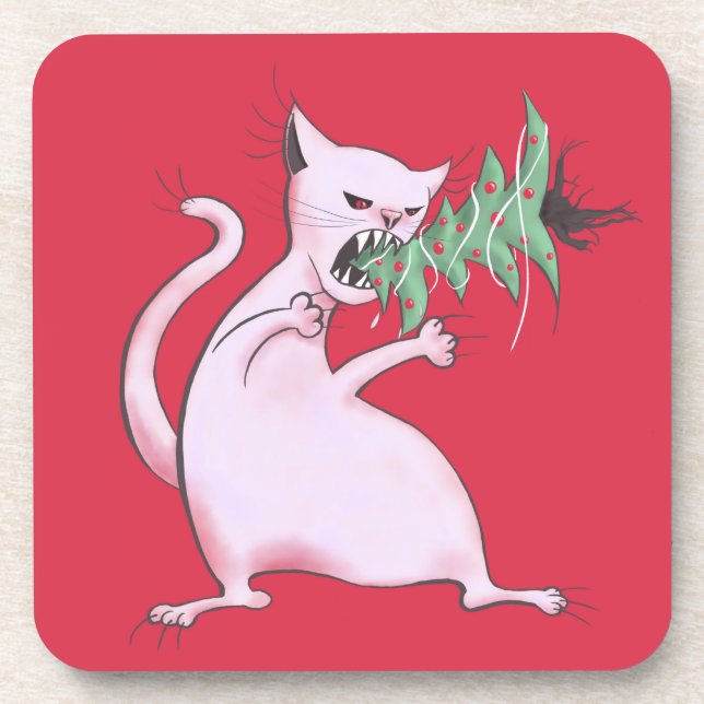 Dessous-de-verre Chat amusant Noël Arbre de Manger vacances (Devant)