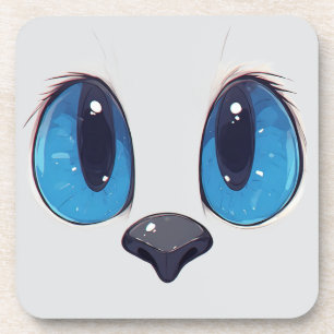 Dessous-de-verre Chat aux yeux bleus adorable design mignon kawaii