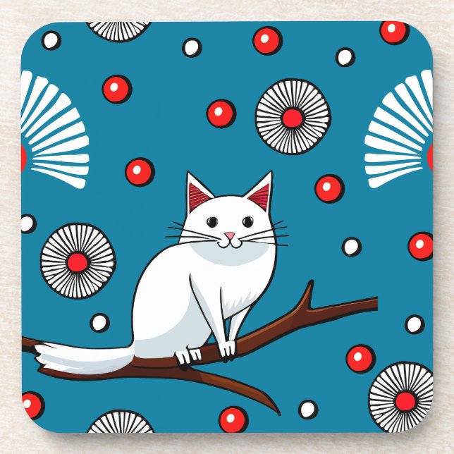 Dessous-de-verre Chat blanc doux style japonais (Devant)