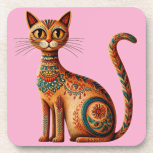 Dessous-de-verre Chat bohème tribal mignon art folklorique avec des