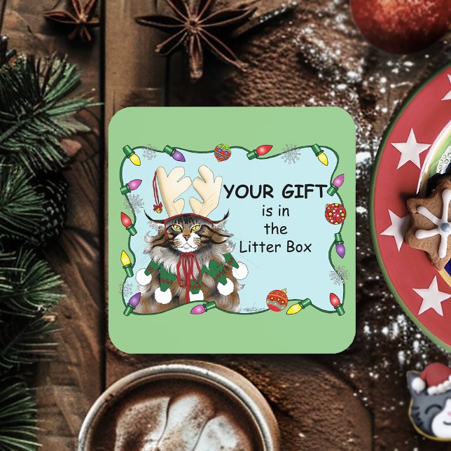 Dessous-de-verre Chat cadeau de Noël Green Funny (Créateur téléchargé)