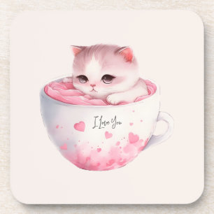 Dessous-de-verre Chat Chibi Rose Kawaii Avec Une Mignonne Couronne