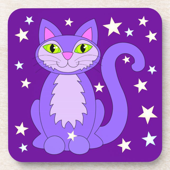 Dessous-de-verre Chat cosmique mignon Carton souriant Kitty Purple (Devant)