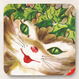 Dessous-de-verre chat de Noël vintage