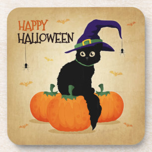 Dessous-de-verre Chat d'Halloween vintage et Citrouilles   Dessous-