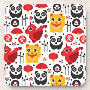 Dessous-de-verre Chat, dragon, et panda chanceux de la Chine