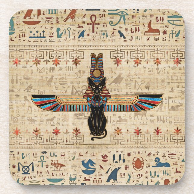 Dessous-de-verre Chat égyptien - Bastet sur le papyrus (Devant)