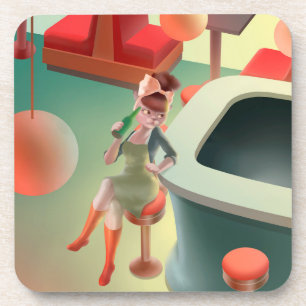 Dessous-de-verre Chat élégant avec bouteille assise au bar