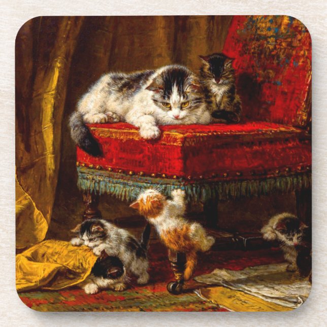 Dessous-de-verre Chat et chatons Jouer avec chaise (Devant)