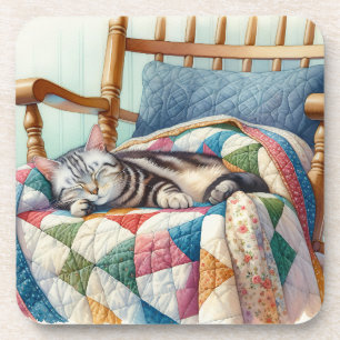 Dessous-de-verre Chat gris doux dormant sur une courtepointe