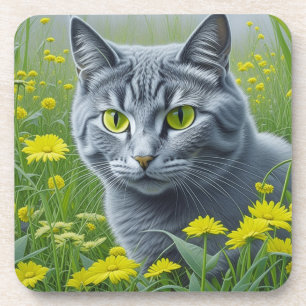 Dessous-de-verre Chat Gris Mignon avec des Yeux Jaunes Art Ai