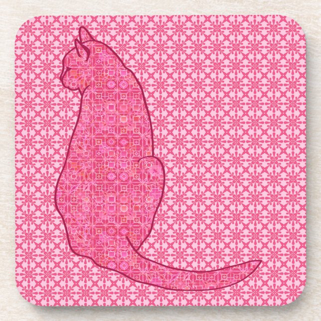 Dessous-de-verre Chat japonais - Fuchsia Pink Batik (Devant)
