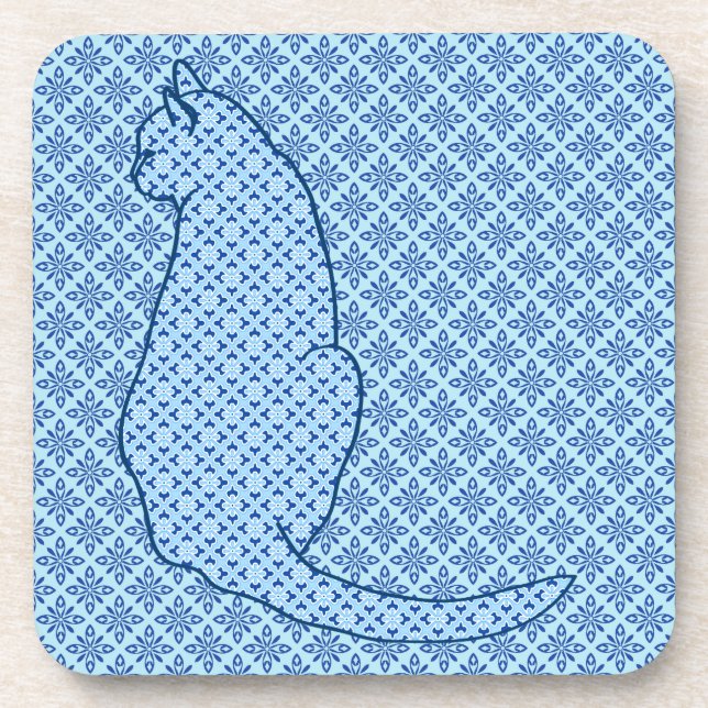 Dessous-de-verre Chat japonais - Kimono bleu (Devant)