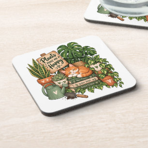 Dessous-de-verre Chat mignon amateur de plantes – Les plantes me re
