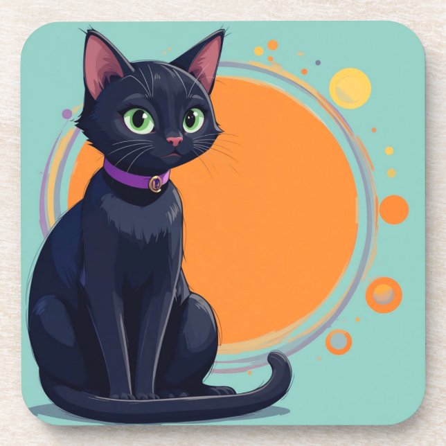 Dessous-de-verre Chat Noir Avec Des Yeux Verts (Devant)
