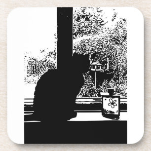 Dessous-de-verre Chat noir dans la fenêtre