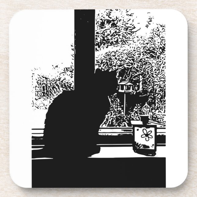 Dessous-de-verre Chat noir dans la fenêtre (Devant)